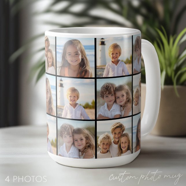4 Photo Collage Pattern - Modern Grid Coffee Mug (Custom Photo Mug - Makes a Great Gift)