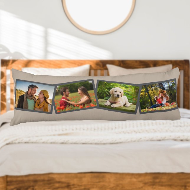 4 Photo Collage Personalised Neutral Mushroom Body Cushion (Creator Uploaded)