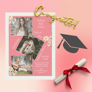 4 Photo Collage Personalised Pink Graduation Announcement