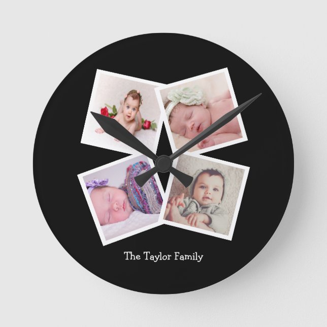 4 Photo Collage Personalised Round Clock (Front)