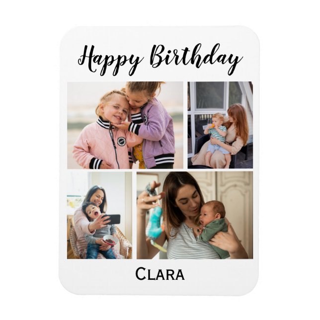 4 Photo Collage Personalised Script Birthday Magnet (Vertical)