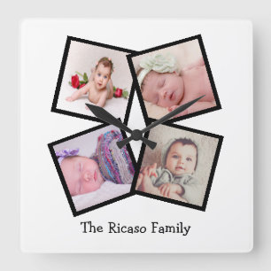 4 Photo Collage Personalised Square Wall Clock