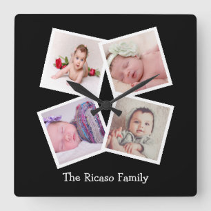 4 Photo Collage Personalised Square Wall Clock
