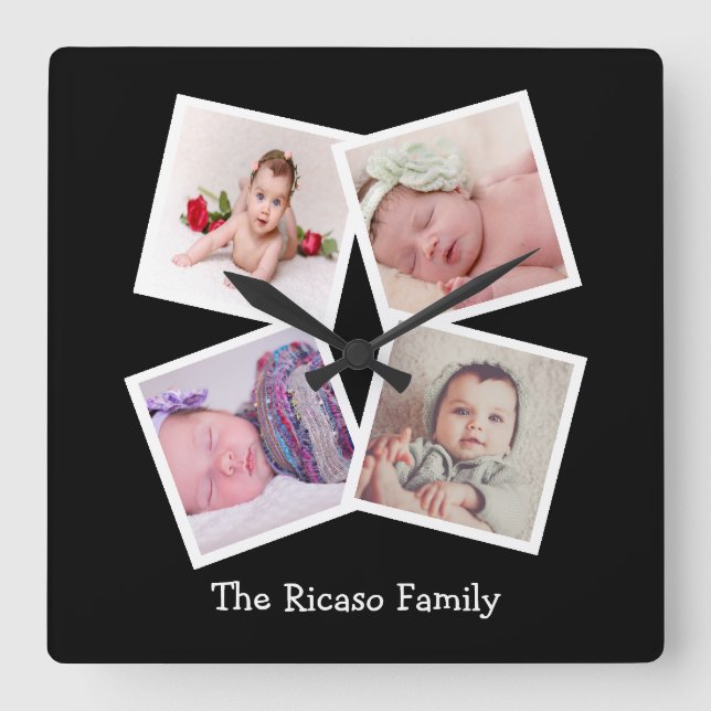 4 Photo Collage Personalised Square Wall Clock (Front)