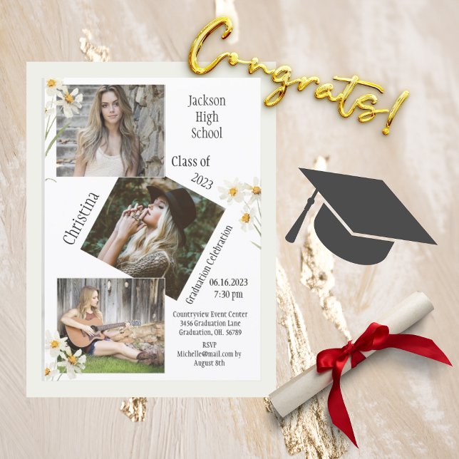 4 Photo Collage Personalised White Graduation Announcement (Creator Uploaded)