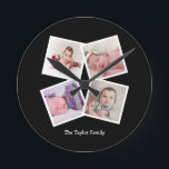 4 Photo Collage Personalized Round Clock<br><div class="desc">4 Photo Collage Personalized Template wall clock .. simply add your own photographs and text to this great wall clock .. easy to personalize .. customizable photo template clock from Ricaso - perfect gift-ideas</div>