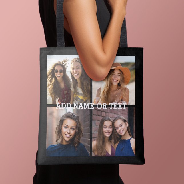4 Photo Collage - PICK YOUR BACKGROUND COLOR Tote Bag (Add 4 photos to this personalized tote bag)