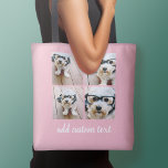 4 Photo Collage - PICK YOUR BACKGROUND COLOR Tote Bag<br><div class="desc">Use four square photos to create a unique and personal gift. Or you can keep the hipster puppy and make a trendy keepsake. If you need to adjust the pictures,  click on the customise tool to make changes.</div>