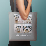 4 Photo Collage - PICK YOUR BACKGROUND COLOR Tote Bag<br><div class="desc">Use four square photos to create a unique and personal gift. Or you can keep the hipster puppy and make a trendy keepsake. If you need to adjust the pictures,  click on the customise tool to make changes.</div>