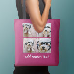 4 Photo Collage - PICK YOUR BACKGROUND COLOR Tote Bag<br><div class="desc">Use four square photos to create a unique and personal gift. Or you can keep the hipster puppy and make a trendy keepsake. If you need to adjust the pictures,  click on the customise tool to make changes.</div>