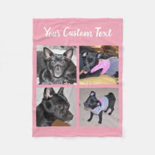 4 Photo Collage Pink Fleece Dog Blanket