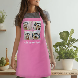 4 Photo Collage - pink with handwritten font text Apron