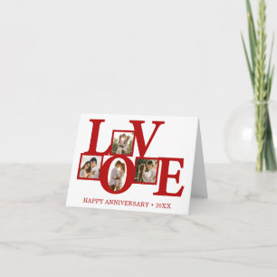 4 Photo Collage Red Love Happy Anniversary Card