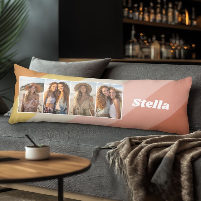 4 Photo Collage - Retro Stripes - chunky name Body Cushion (Body Pillow with Photo Collage)