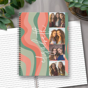 4 Photo Collage - retro waves - huge name Notebook