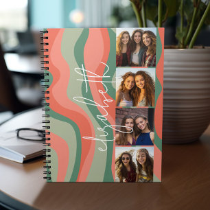 4 Photo Collage - retro waves - huge name Notebook