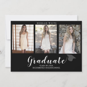 4 Photo Collage Simple Modern Black Graduation Announcement