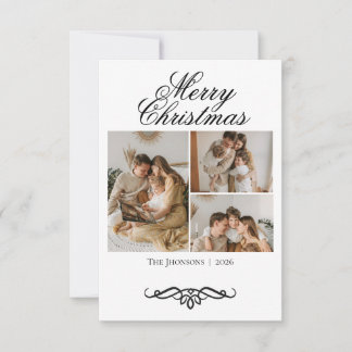 4 Photo Collage Swirly Script Christmas Thank You Card