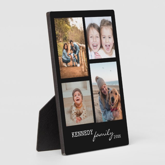 4 Photo Collage Template Family Name Black  Plaque (Side)
