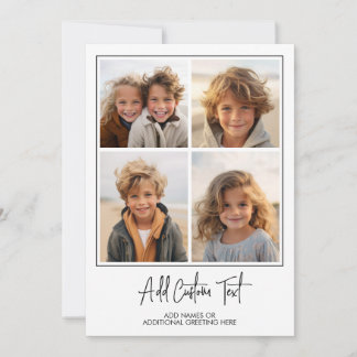 4 Photo Collage Trendy Script - White Black Modern Holiday Card