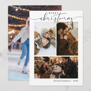 4 Photo Collage Typewriter Minimalist Christmas Ho Holiday Card