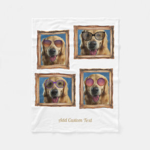 4 Photo Collage Vintage Frame Dogs Pets Family Fleece Blanket