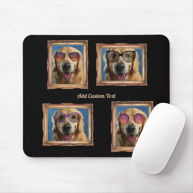 4 Photo Collage Vintage Frame Dogs Pets Family Mouse Pad (With Mouse)