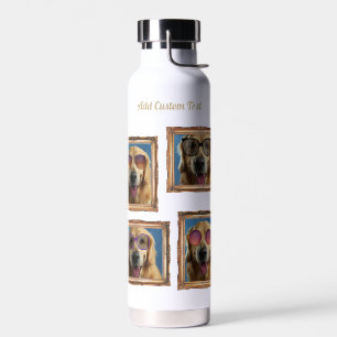 4 Photo Collage Vintage Frame Dogs Pets Family  Water Bottle