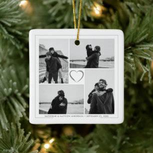 4 Photo Collage Wedding Anniversary Ceramic Ornament