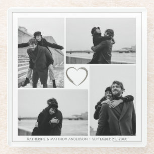 4 Photo Collage Wedding Anniversary Glass Coaster