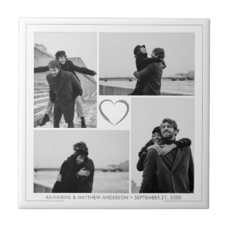 4 Photo Collage Wedding Anniversary Name & Date Ceramic Tile