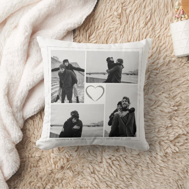 4 Photo Collage Wedding Anniversary Name & Date Cushion (Blanket)