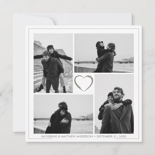 4 Photo Collage Wedding Anniversary Name & Date Invitation (Front)