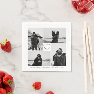 4 Photo Collage Wedding Anniversary Name & Date Napkin