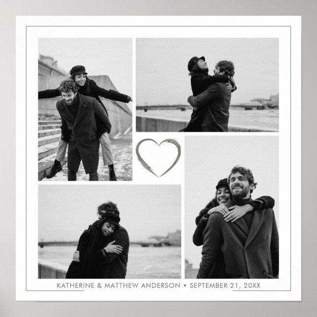 4 Photo Collage Wedding Anniversary Name & Date Poster (Front)