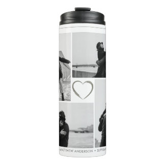 4 Photo Collage Wedding Anniversary Name & Date Thermal Tumbler