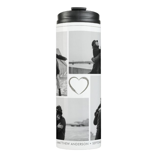 4 Photo Collage Wedding Anniversary Name & Date Thermal Tumbler (Front)