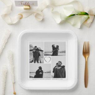 4 Photo Collage Wedding Bridal Party Paper Plate
