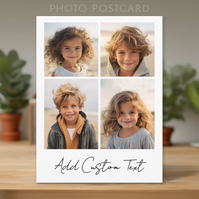 4 Photo Collage - White with Script Type Postcard (Photo Postcard - Add Your Photos for a unique greeting card)