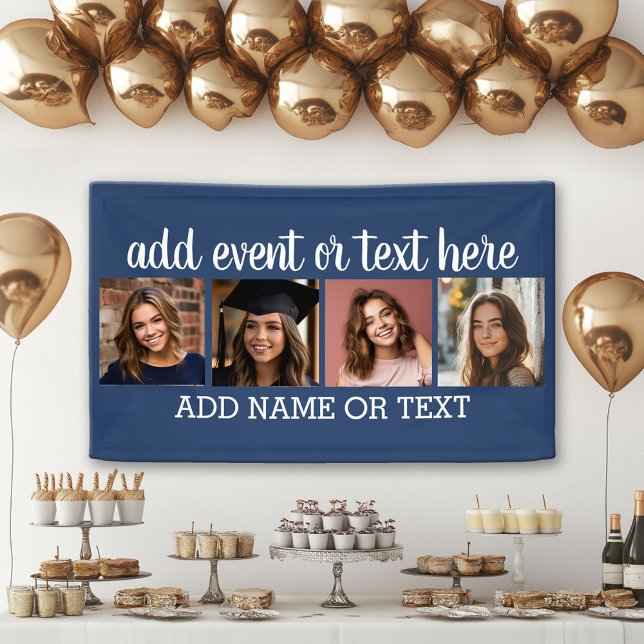 4 Photo Collage with 2 Lines of Text - Party Banner (Custom Party Banner)