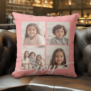 4 Photo Collage with Coral - Minimal Modern Cushion
