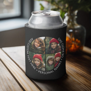 4 Photo Collage with Curvature Custom Text Around Can Cooler