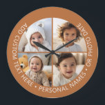 4 Photo Collage with Curvature Custom Text Around Large Clock<br><div class="desc">Add 4 photos and text to make a special keepsake for a friend or a family event. The border and background can be changed in the advanced design area. Use your square Instagram photos for the best results! TO CHANGE THE BACKGROUND - click on the customise or advanced design area,...</div>