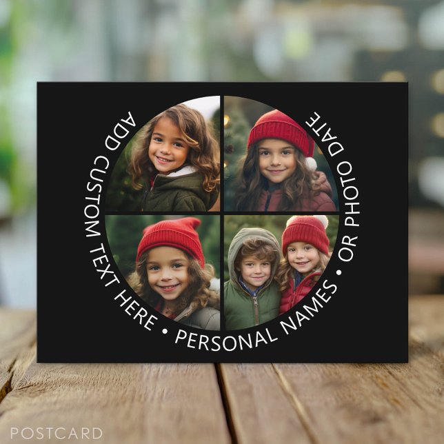 4 Photo Collage with Curvature Custom Text Around Postcard (Photo Postcard)