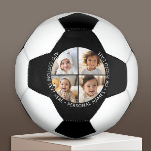 4 Photo Collage with Curvature Custom Text Around Soccer Ball