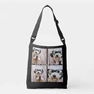 4 Photo Collage with handwritten name - black Crossbody Bag