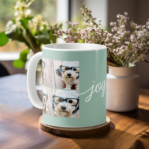 4 Photo Collage with Holiday Joy Mint Mug