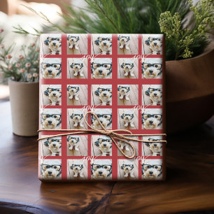 4 Photo Collage with Holiday Joy Red Wrapping Paper