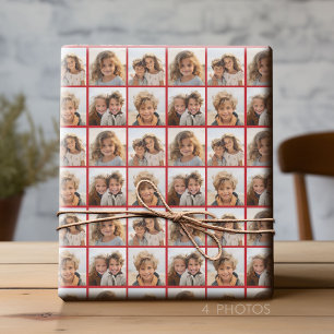 4 Photo Collage with Holiday Joy Red Wrapping Paper