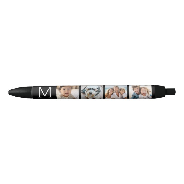4 Photo Collage with Monogram Initial - Black Black Ink Pen (Front)